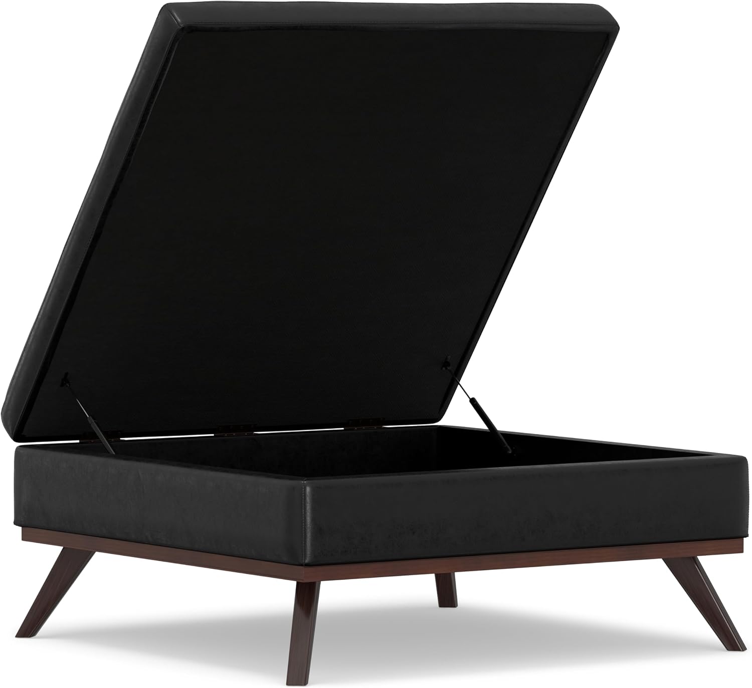 SIMPLIHOME Owen XL Square Coffee Table Storage Ottoman - 40 inch Wide Upholstered Vegan Leather Lift-Top Ottoman in Distressed Black, Mid-Century Modern Ottoman for Living Room with Ample Storage