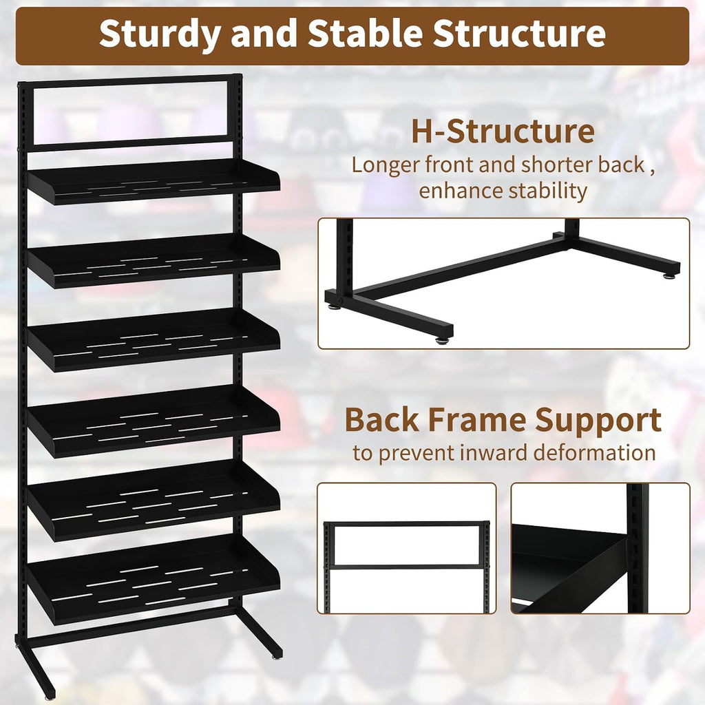 6 Tier Large Hat Rack Stand, Adjustable Baseball Cap Storage Rack with 6 Plate Tray, Heavy-Duty Metal Hat Display Stand for 180 Baseball Hat, Home and Commercial Use