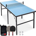 Best Choice Products Portable Ping Pong Table, Mid-Size Folding Indoor Outdoor Table Tennis w/ 2 Paddles, 4 Balls Included, Carrying Bag