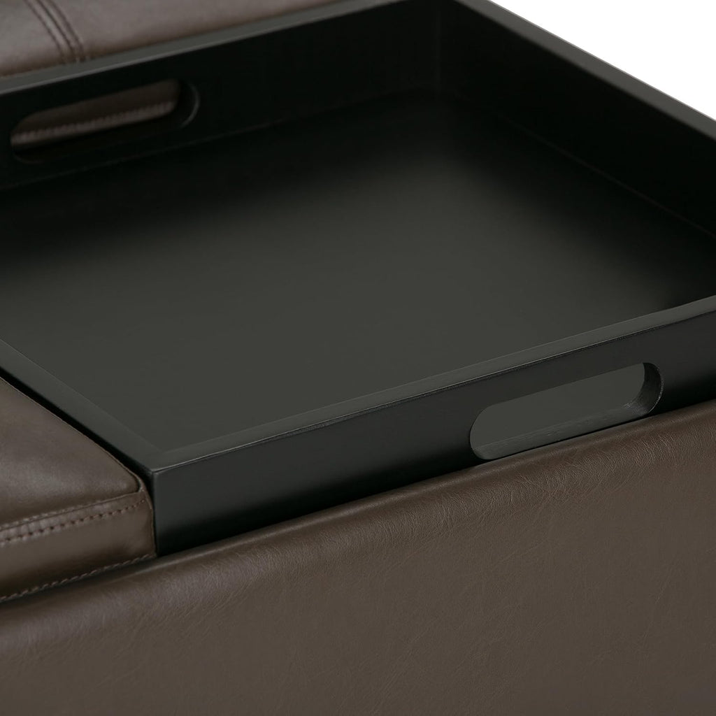 SIMPLIHOME Avalon 35 inch Wide Contemporary Square Coffee Table Storage Ottoman in Chocolate Brown Vegan Faux Leather, Assembled, For the Living Room and Bedroom