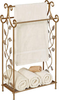 Touch of Class Eden Towel Rack Stand, Champagne Bronze | Metal, Freestanding Bathroom Towel Holder, Three Bar Storage, Nature Inspired Leaf Design, Powder Coated
