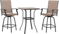 PHI VILLA 3 PCS Patio Swivel Bar Sets Textilene High Bistro Sets with 2 Outdoor Bar Stools and 1 Square Bar Table, Brown