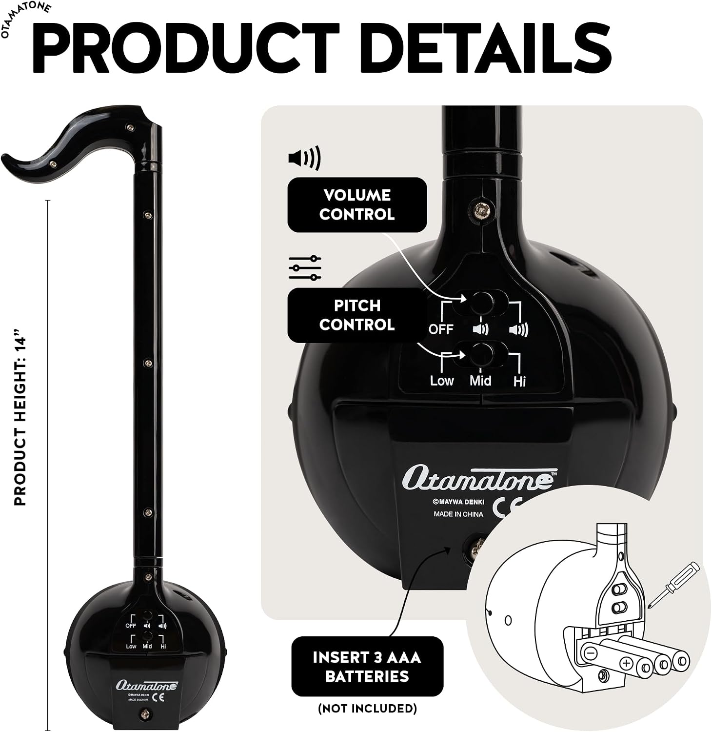 Otamatone Japanese Electronic Musical Instrument Portable Music Synthesizer from Japan by Maywa Denki Studio Award Winning, Educational Fun Gift for Children, Teens & Adults - Black (Set of 3) [Eng]