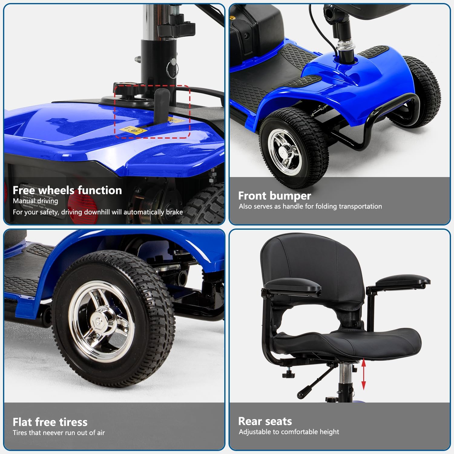 Cebihy 4 Wheel Mobility Scooter, Electric Power Mobile Scooters for Seniors Adult with Lights Collapsible and Compact Duty Travel Scooter w/Basket and Extended Battery (Blue)