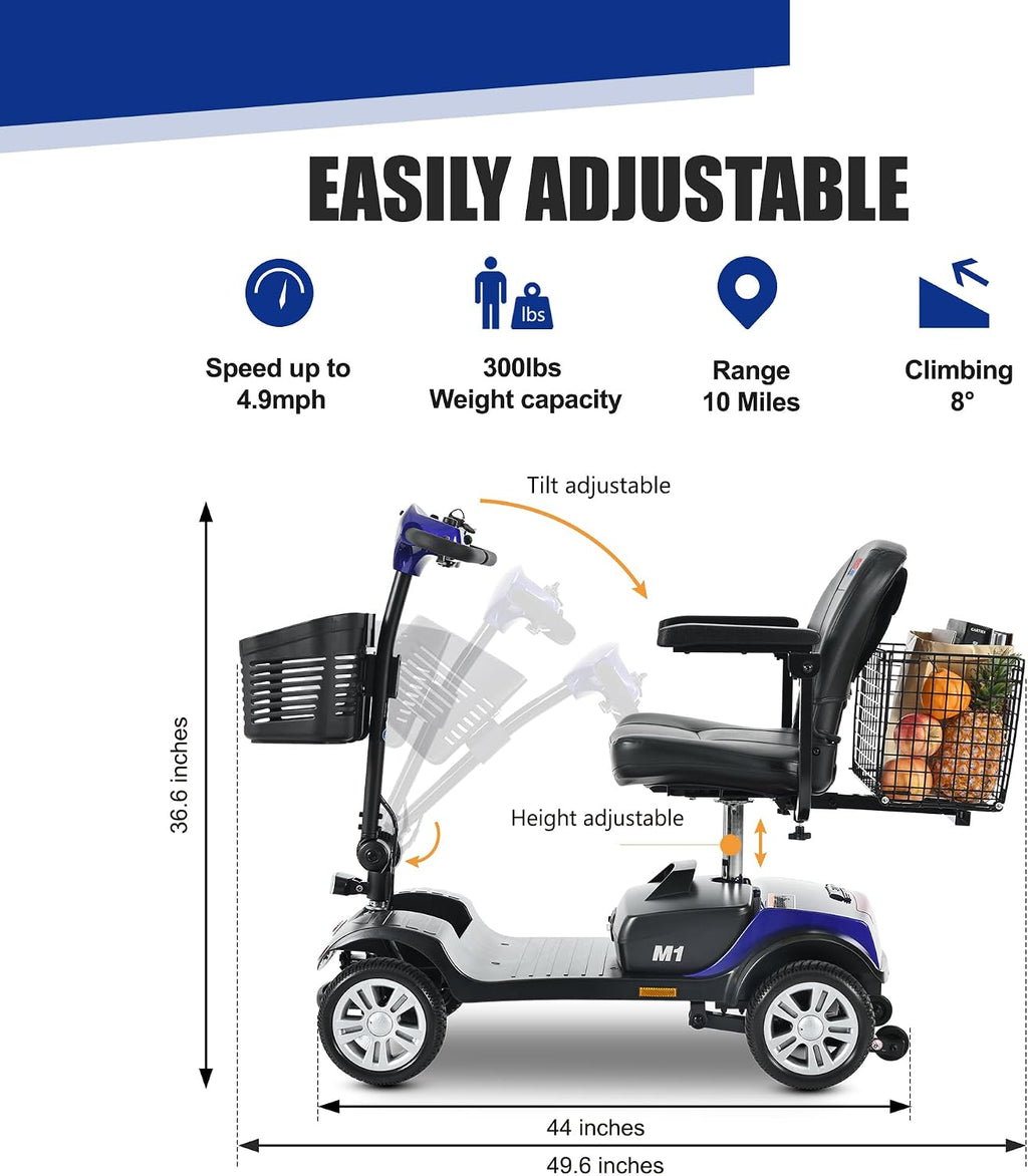 Folding Mobility Scooter for Seniors 4 Wheel Scooter for Adults Electric Medical Scooter Compact for Travel - Electric Powered Wheelchair Device - Compact Heavy Duty Mobile(M1 Blue)