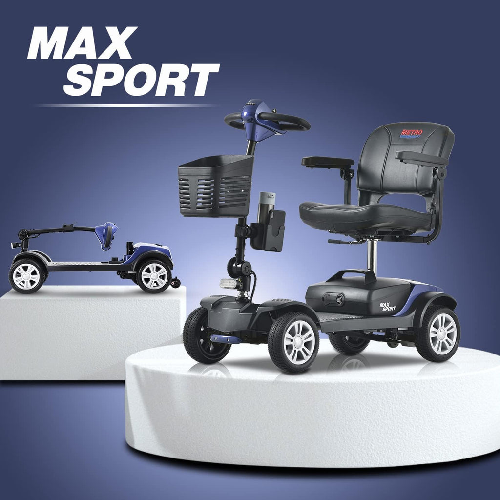 Metro Mobility Scooters, Electric Mobility Scooter for Adults and Seniors, 300 lbs Max Weight, Long Range Power Extended Battery with Charger and Basket-Max Sport Blue