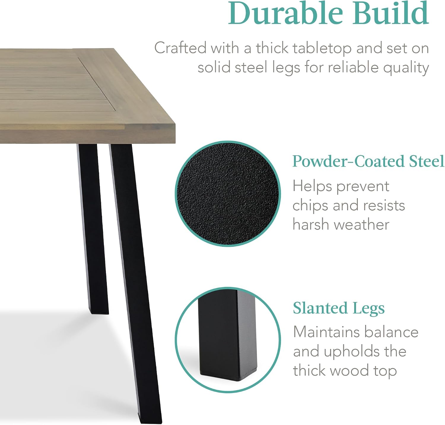 Best Choice Products 6-Person Indoor Outdoor Acacia Wood Dining Table, Picnic Table w/Powder-Coated Steel, 350 Pound Capacity Legs - Taupe