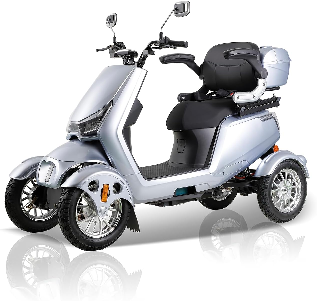 Mobility Scooters for Seniors & Adults 400 Lb Weight Foldable,All-Terrain 4-Wheel Heavy Duty Portable Scooter,Disability Mobile Electric Wheelchair,Luxury Seat and Front Rear Led Lights,Silver