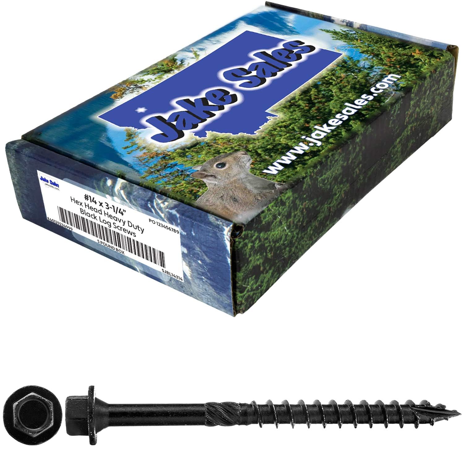 Jake Sales #14 X 3-1/4' Heavy Duty Black Timber/Log/Landscaping Wood Screws - Exterior Coated Heavy Duty Screws. 9 x 5 Pound Boxes - ~1,449 Screws