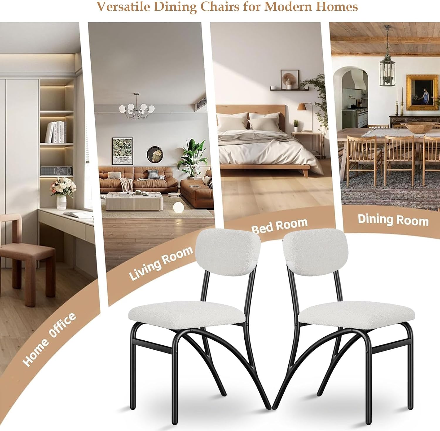 GarveeHome Beige Dining Chairs Set of 4, Boucle Upholstered Kitchen Chair, Modern Dining Chairs with Metal Legs for Living Room, Dining Room, Kitchen,4 Lambswool Fabric Beige Chairs
