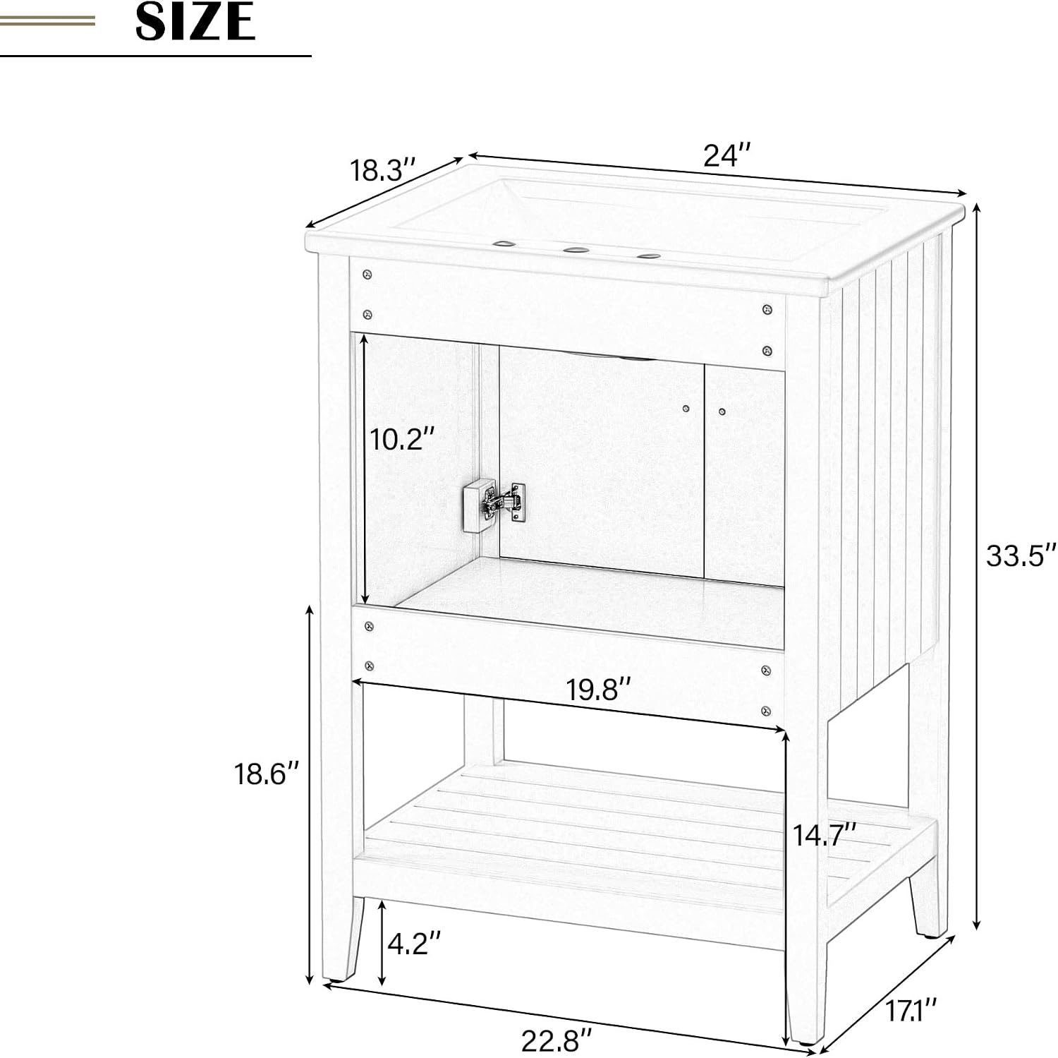 24 Inch Bathroom Vanity with Sink Set Combo, Cabinet with Doors and Open Shelf, Solid Wood Frame with Painted Finish, Modern Style