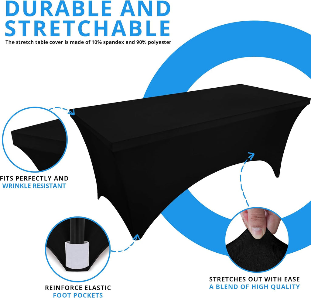 Utopia Kitchen 6Ft 10 Pack, Black Tablecloth for Rectangle Tables - Fitted Table Cloth Washable & Wrinkle Resistant Bulk Event Hospitality Wedding Banquet Corporate Functions Use