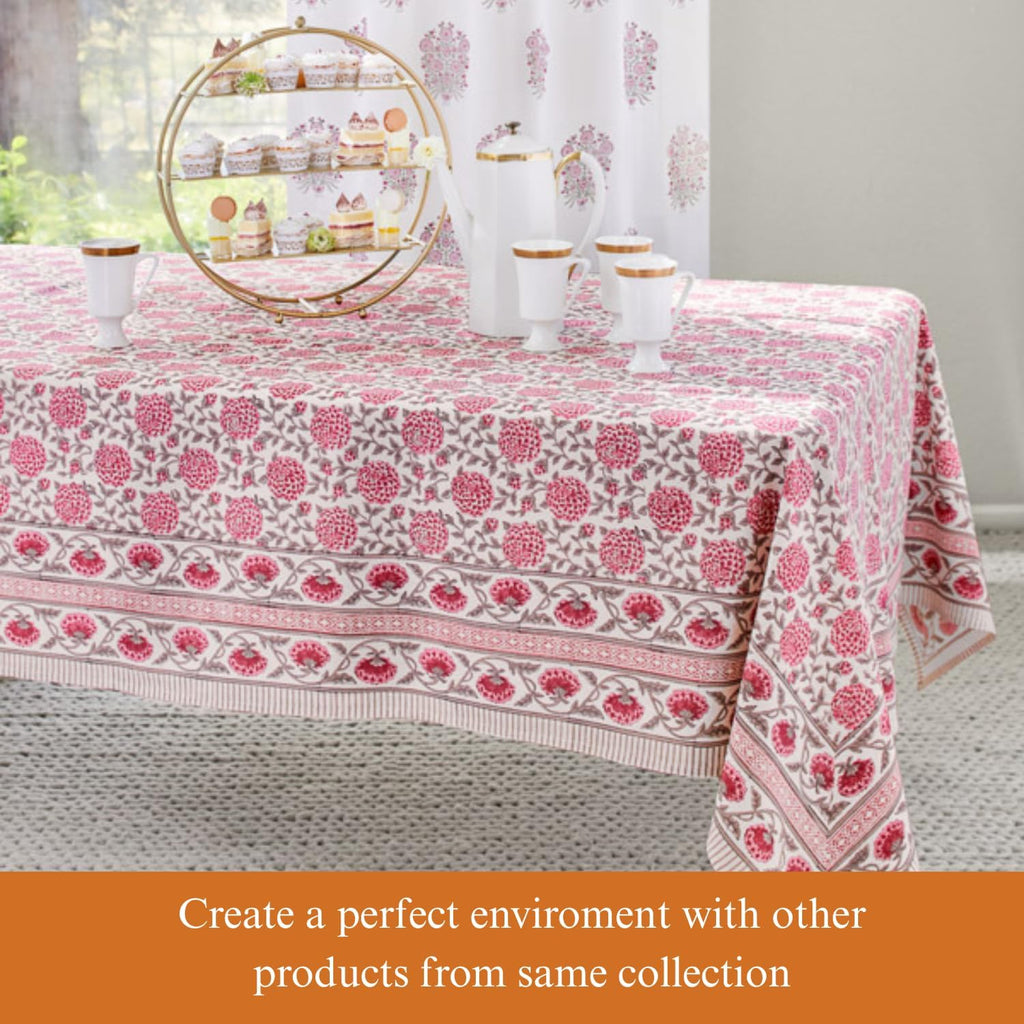 Saffron Marigold Round Hand Block Printed Tablecloth - Pink Dahlia Daydreams Luxurious 100% Cotton, Washable, for Home Decor, Kitchen, Coffee Or Dining Table 70 Inch