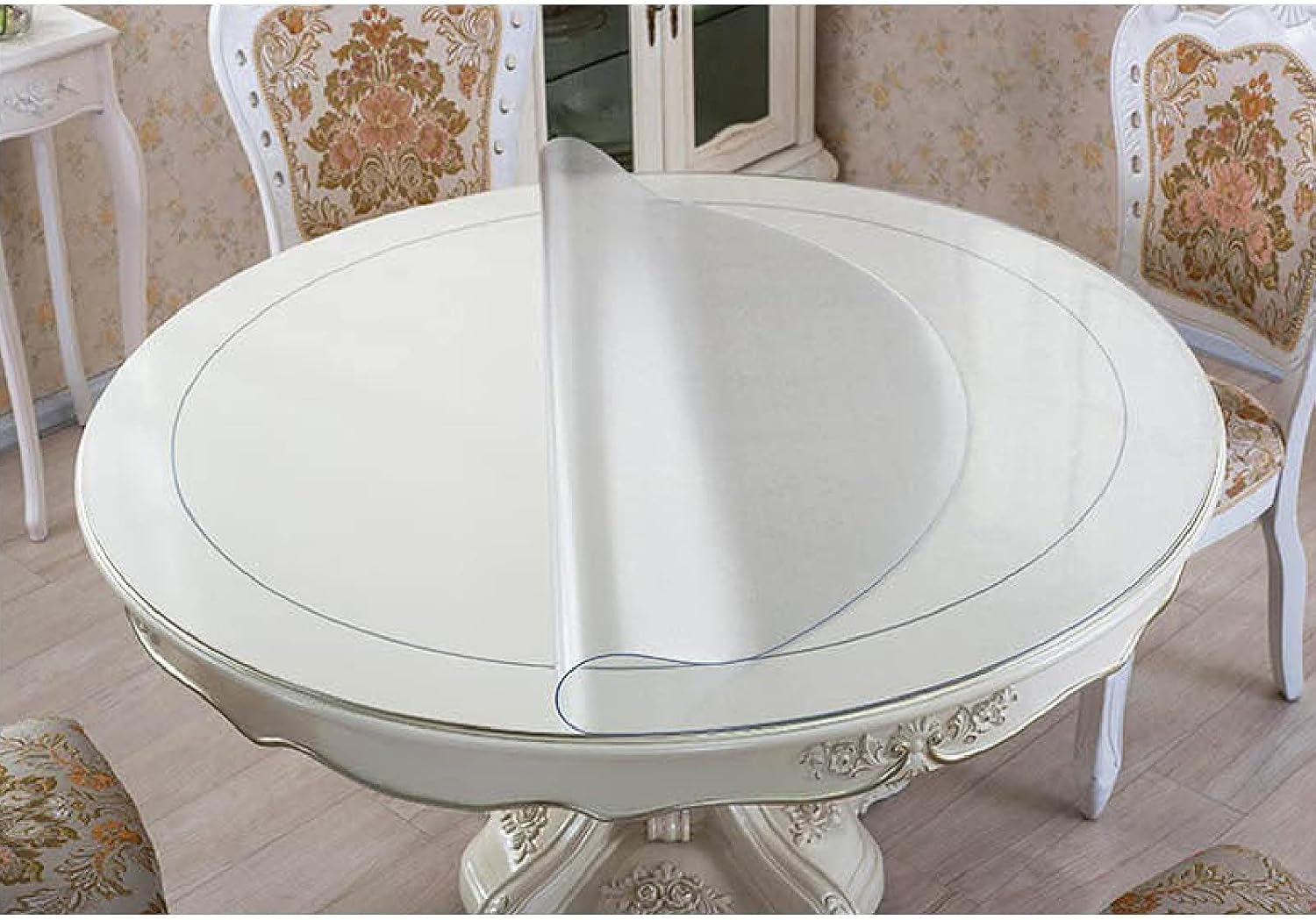 Clear Table Cover Protector,Plastic Tablecloth for Dinning Table,Waterproof Tablecloth,Frosted Transparent Round Tablecloth,for Coffee Table,Writing Desk (95in)