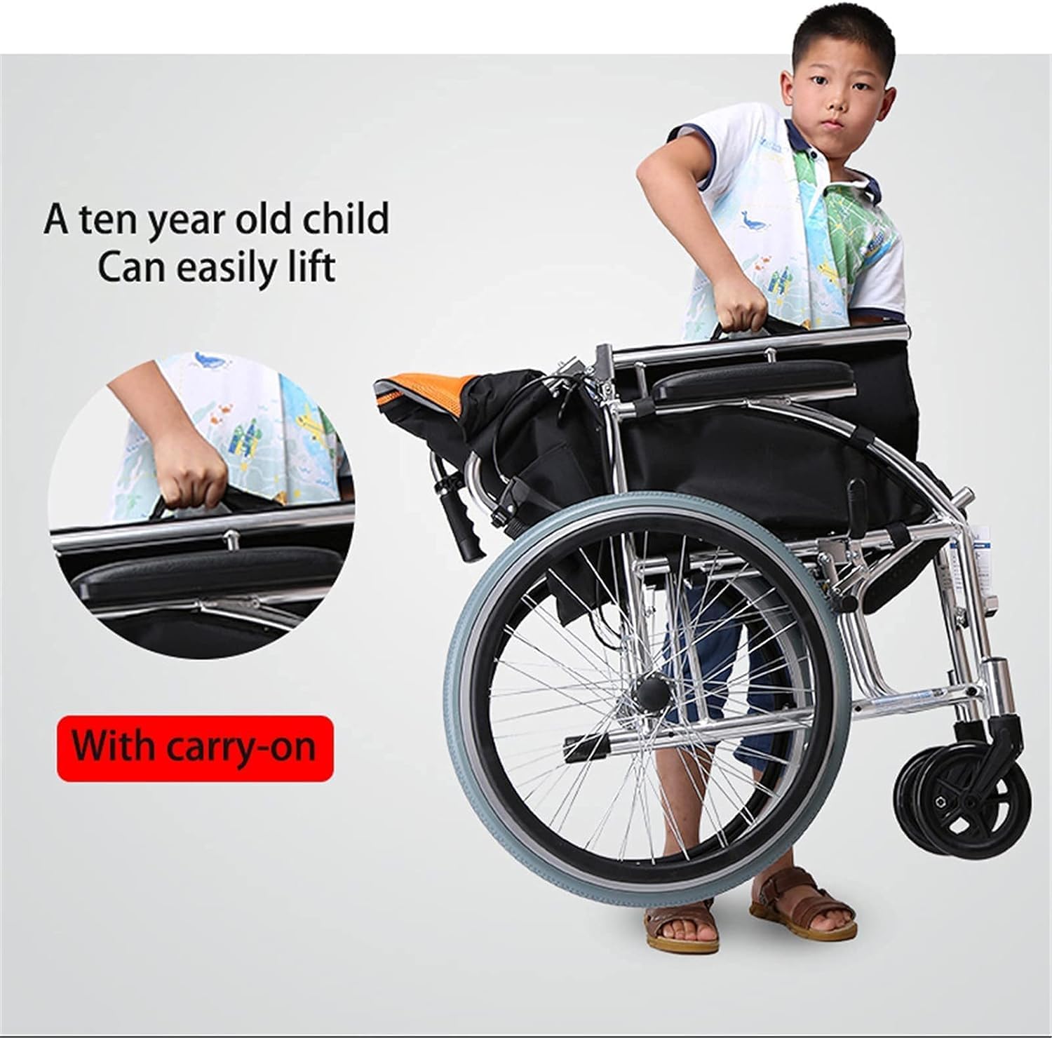 Wheelchairs Folding Wheelchairs, Self Propelled Wheelchairs Practical Lightweight Travel Out Folding 2.00Mm Thick Aluminum Alloy Humanized Wheelchair an Mobility Scooter,24Inch,nice