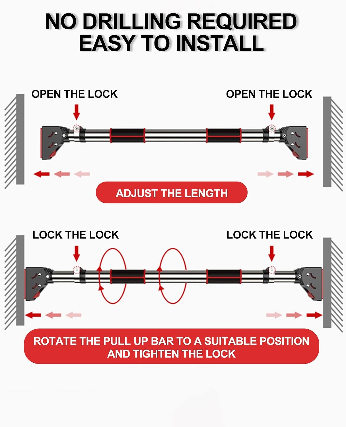 Pull Up Bar Wall Mounted, Chin Up Bar Horizontal Bar for Home Arm Training, Adjustable Door Frame Boom, No Need to Punch Holes, Adult Children's Fitness Equipment (OneColor 72)