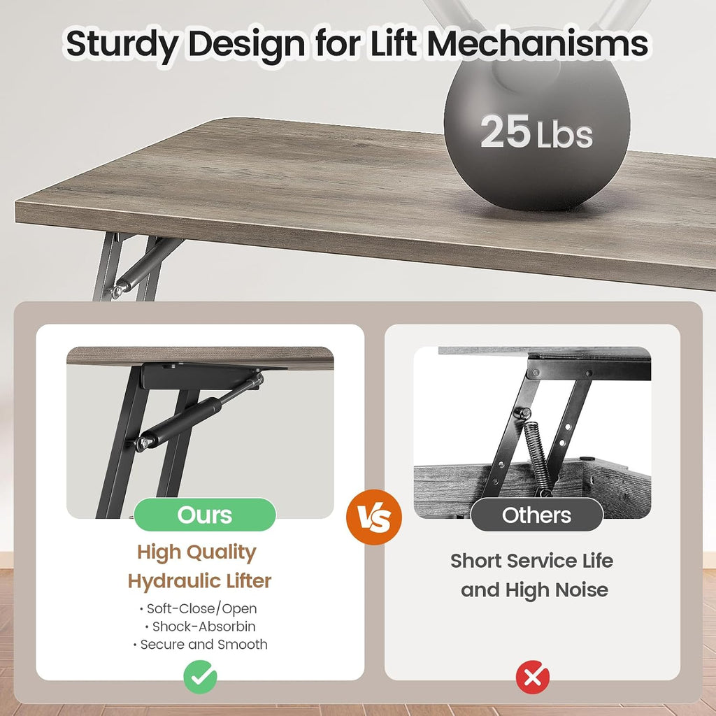 SEDETA 31.5' Lift Top Coffee Table with Storage, Square Coffee Tables for Living Room, Farmhouse Coffee Table with Large Hidden Storage Compartment and Adjustable Shelves, Grey