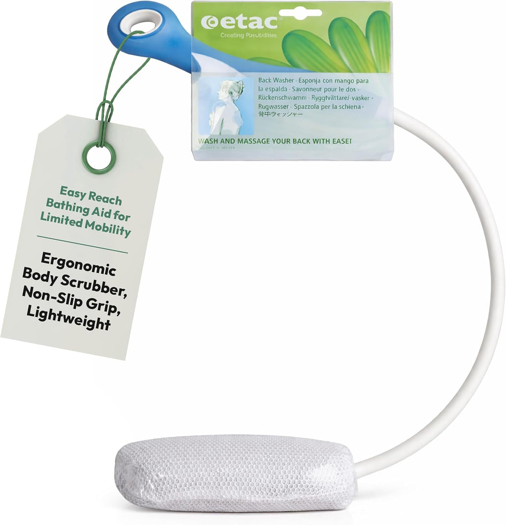 Etac Beauty Back Washer – Ergonomic Bath & Shower Washing Aid with Lightweight, Non-Slip Handle and Replaceable Washcloths for Easy Back Cleaning