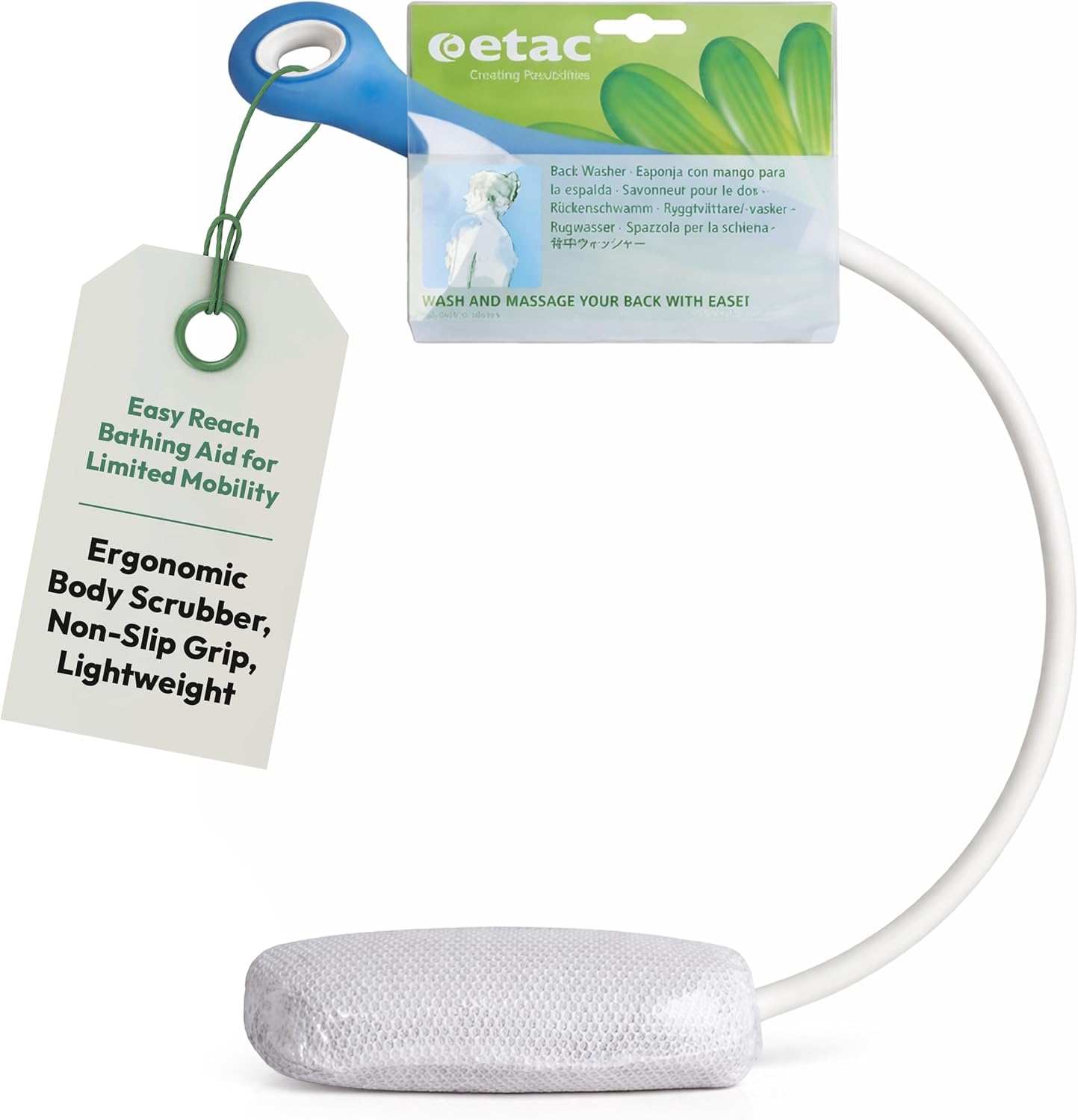 Etac Beauty Back Washer – Ergonomic Bath & Shower Washing Aid with Lightweight, Non-Slip Handle and Replaceable Washcloths for Easy Back Cleaning