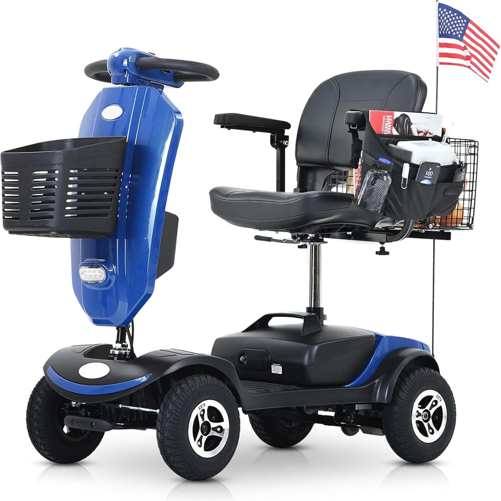 Mobility Scooters for Seniors & Adults 400 Lb Weight All Terrain,Heavy Duty 4 Wheel Foldable Powered Scooter,Portable Disability Mobile Electric Wheelchair,Luxury Seat and w/Led Lights,Blue