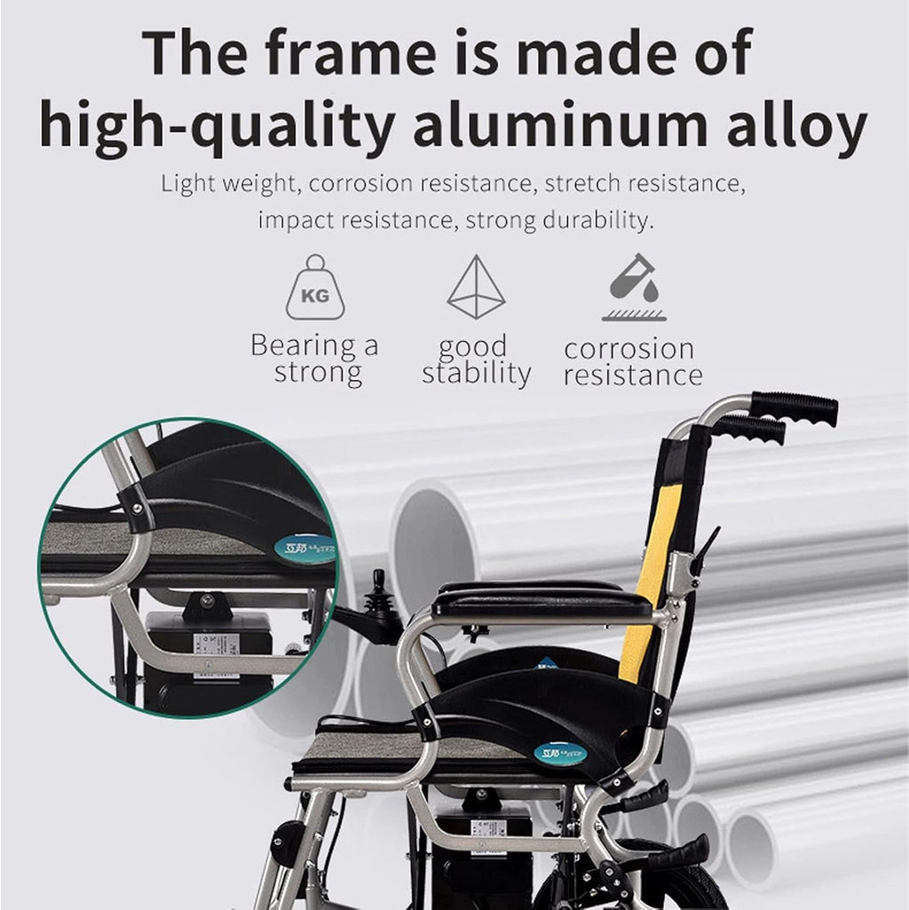 Folding Power Wheelchairs with 12AH Battery Wheelchairs Portable Propelled Wheelchair Open/Fold in 1 Second for Lower Limb Disability (Color : Yellow)