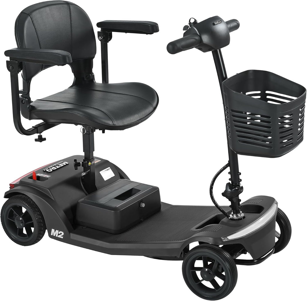 4-Wheel Folding Scooter - Electric Mobility Device for Seniors & Adults, 330lbs Max Weight, 10-15miles Per Charge Electric Powered Wheelchair Power Scooters Black