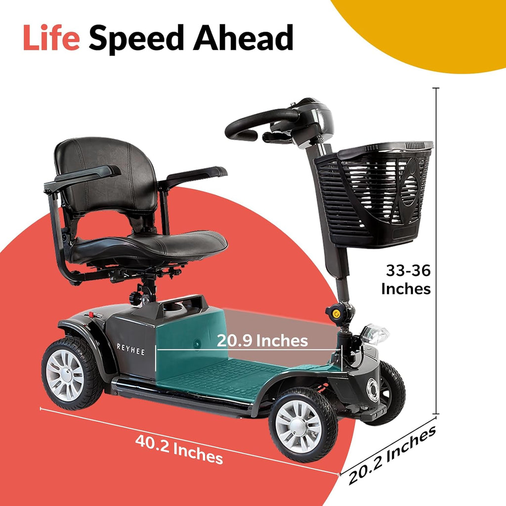 Reyhee Cruiser Powered Folding Mobility Scooters with Lengthened Legroom, 3.75MPH Max Speed & 15 Miles Range, 180W Electric Scooter for Adults Seniors with Height-Adjustable Seat (Red)