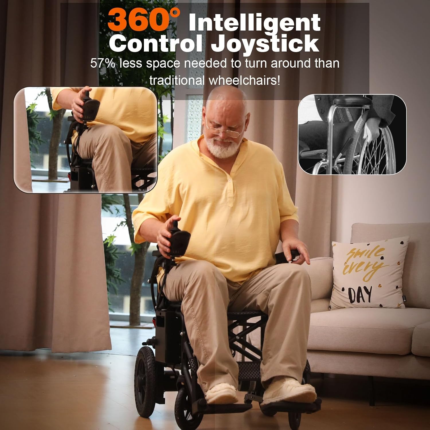 [2026 Upgrade] Hassky Electric Wheelchair for Adults Foldable, 15 Miles Range Motorized Wheelchair, All Terrain Power Wheelchairs for Seniors Supports Up to 350 lbs Black
