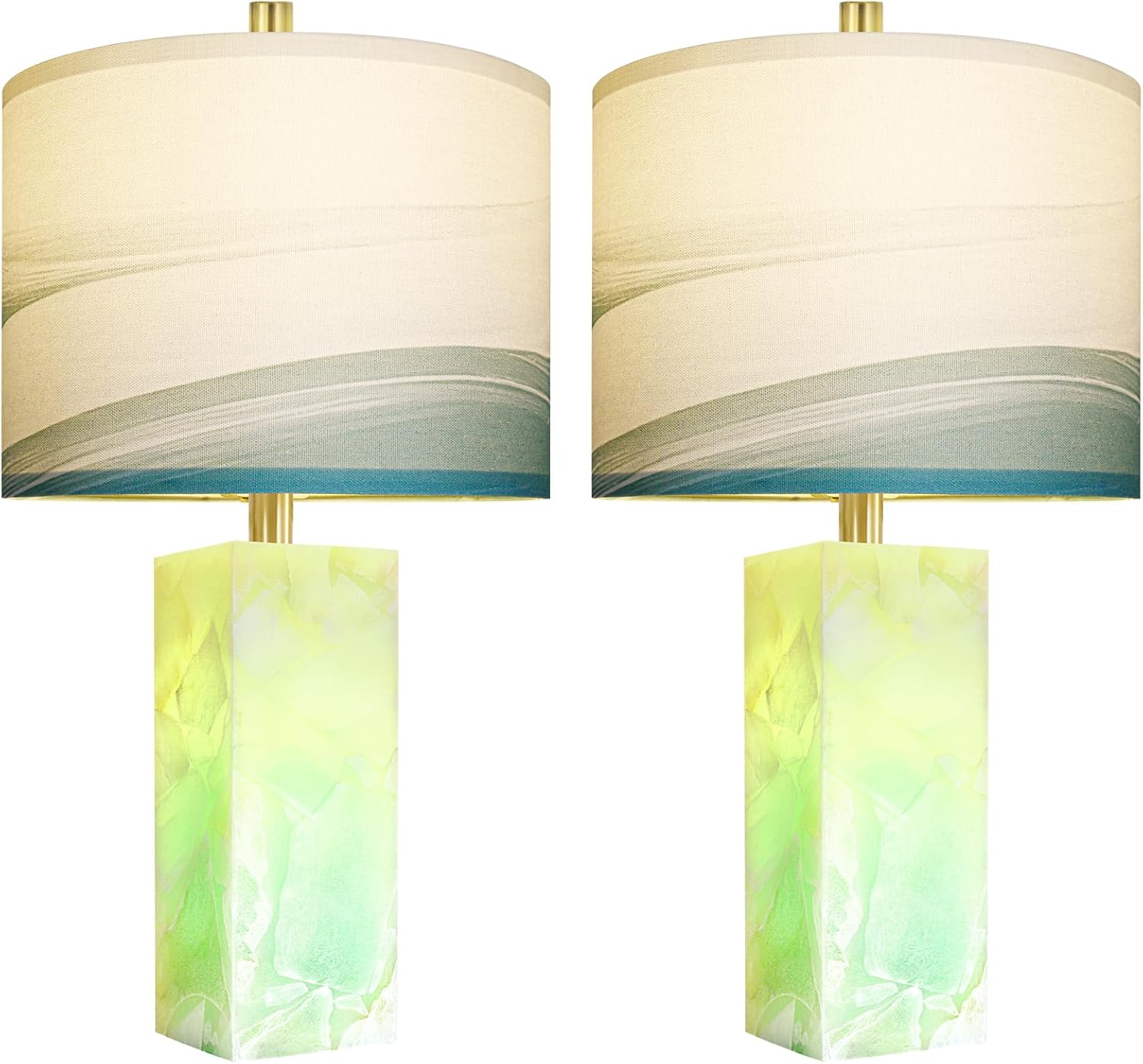 Scenekoy 23' Alabaster Table Lamp Set of 2 with Night Light for Bedroom Living Room, Rotary Switch, Blue Table Lamp with Linen Shade, Modern Nightstand Lamps for Room Bedside Bedroom (Bulb Included)
