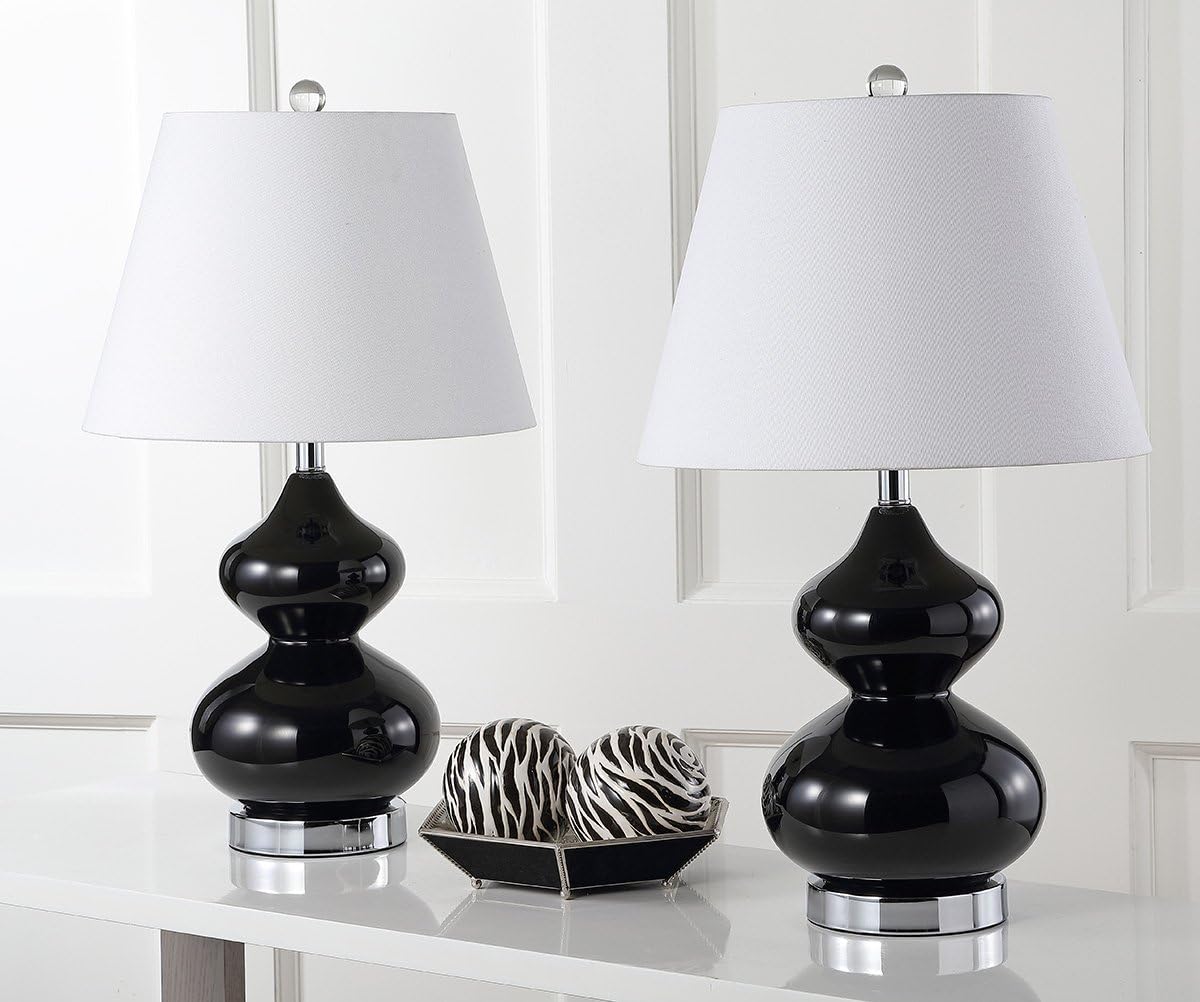 SAFAVIEH Lighting Collection Eva Modern Contemporary Black Double Gourd Glass 24-inch Bedroom Living Room Home Office Desk Nightstand Table Lamp Set of 2 (LED Bulbs Included)