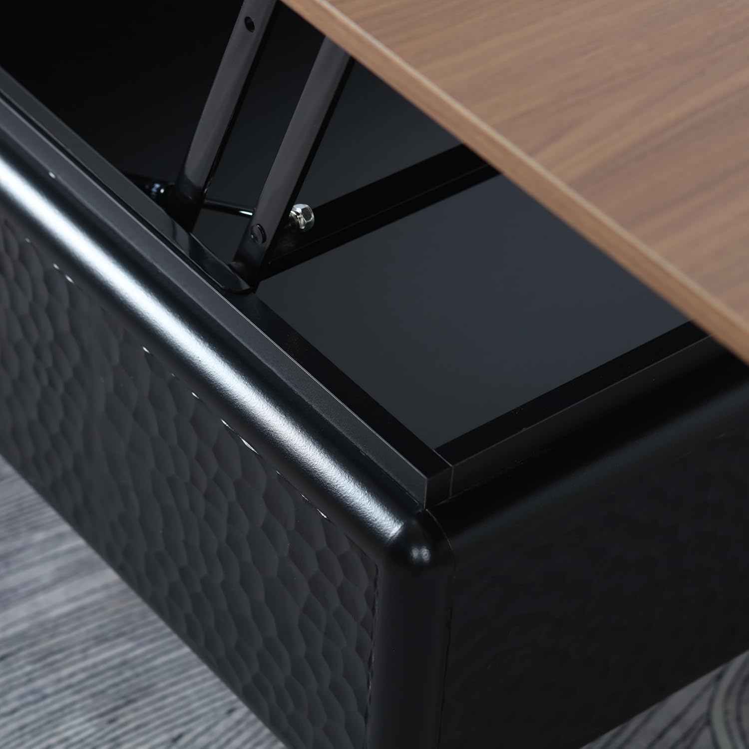 SSLine Lift-Top Coffee Table with Storage, 31.5' Square Coffee Table for Living Room Bedroom, Modern Rustic Lift Brown Wooden Top Center Tables with Hammered Texture Black Frame