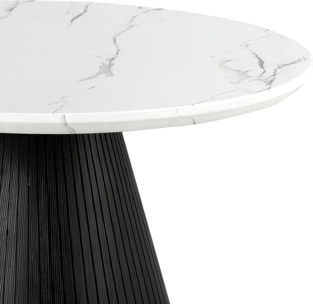Furniture of America Coraly Modern 36-inch Round Coffee Table with High Gloss Faux Marble Top and Fluted Pedestal Base for Small Space, Living Room, Home Office, Black and White