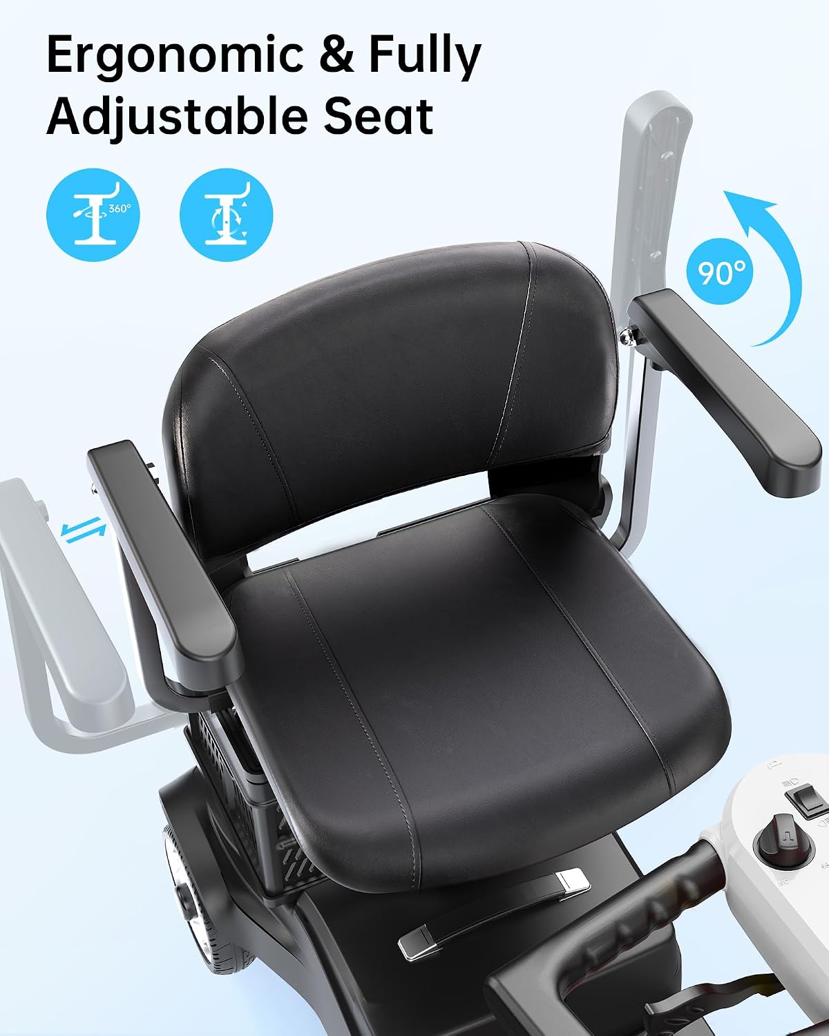 Electric Scooter for Adults & Seniors - Light Weight Mobility scooter with Auto Braking Adjustable Seat Removable Battery, Portable Foldable, 15 Mile Range, 330lb Capacity, Dual Basket, White