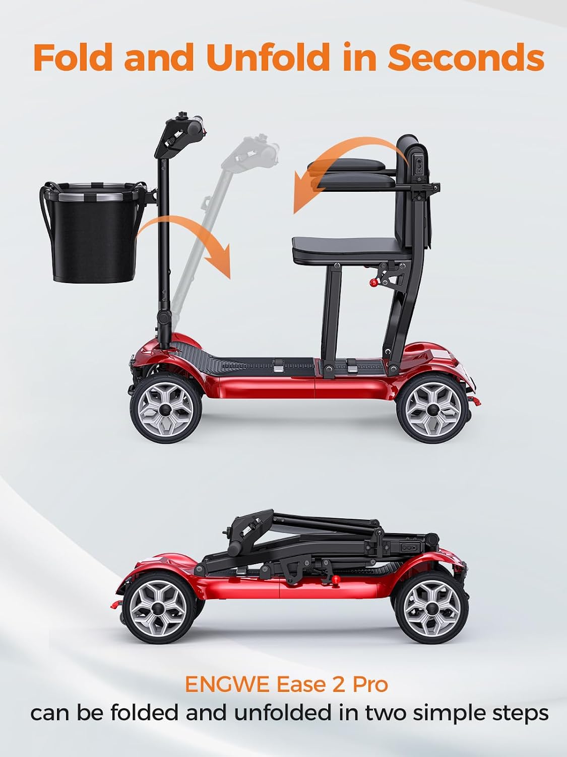 ENGWE Ease2 Pro Mobility Scooter, Lightweight Folding Mobility Scooters for Adults Seniors, 15Miles Long Travel Removable 384WH Lithium Batteries(Red)
