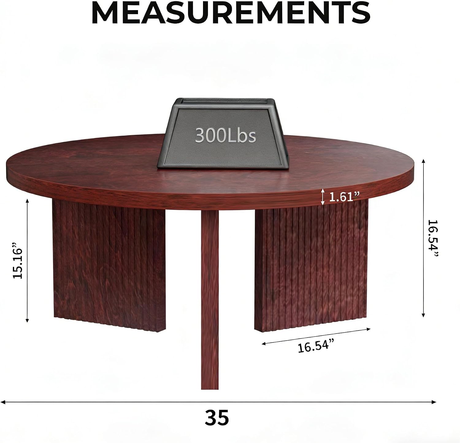 Wooden Round Coffee Table, 35' Coffee Table with Smooth Thick Mesa, Low Circle Center Table with X Shaped Stable Legs, Accent Tea Table for Living Room, Office, Burgundy