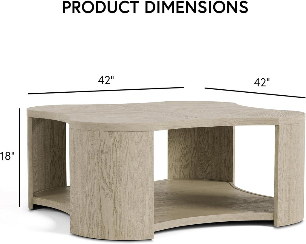 Furniture of America Selyra Modern Solid Wood 42-inch Mobile Square Coffee Table with Casters, 1 Shelf and Plinth Base for Living Room, Oak