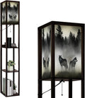 Floor Lamp with Shelves 3D Render Timber Wolfs Standing Tall Lamp USB Ports & Power Outlet Modern Corner Lamp Nightstand Light for Living Room Bedroom