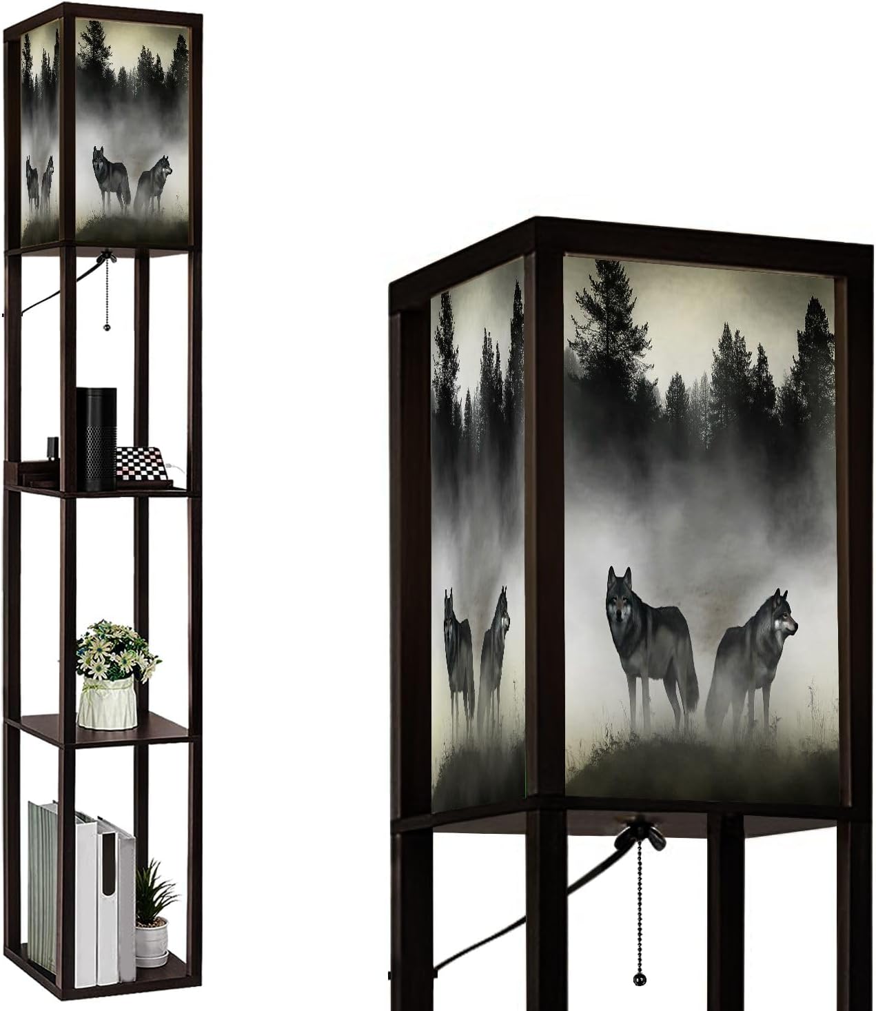 Floor Lamp with Shelves 3D Render Timber Wolfs Standing Tall Lamp USB Ports & Power Outlet Modern Corner Lamp Nightstand Light for Living Room Bedroom