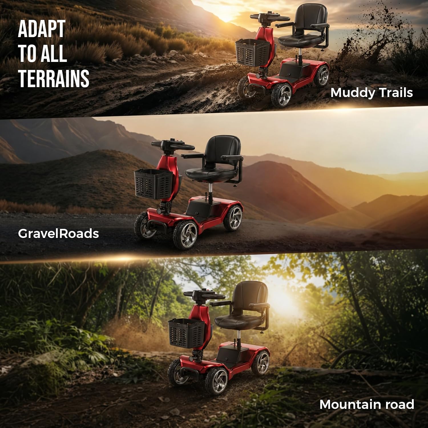 HomyKing Mobility Scooters for Seniors, 4 Wheel Foldable Mobility Scooters for Adults, Folding Travel Mobility Scooter with Seat, Electric Wheelchair, Powered Lightweight Motorized Scooter - Red