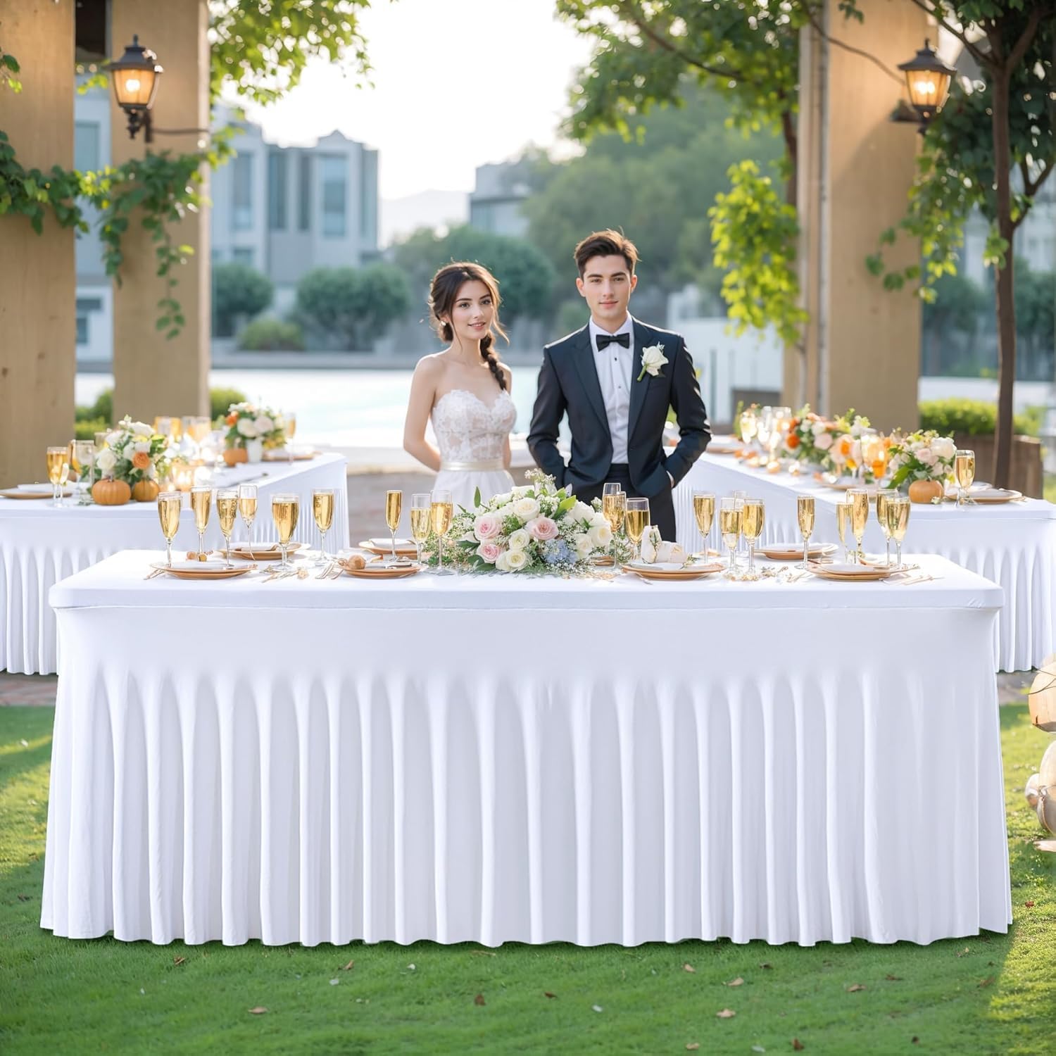 Besutolife 8 Pack White Spandex Tablecloth for 6ft Rectangle Tables Fitted Table Cloth Stretch Table Covers Skirt 6ft Rectangular Tablecloths for Banquet Parties Wedding Decorations