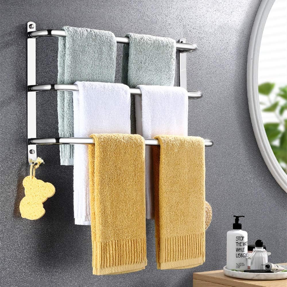 Towel Rack 304 Stainless Steel Towel Shelf Towel Rail Self Adhesive Wall Mounted Towel Bar 30/40/50-60/70/80cm for Kitchen Bathroom-Double_rod-50CM (Three Rod)