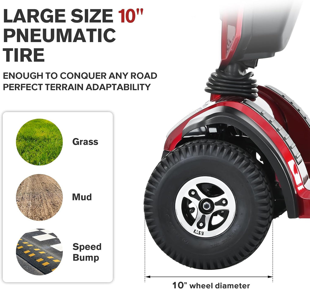 Mobility Scooters for Seniors & Adults 500 Lb Weight Foldable,Heavy Duty 4 Wheel Powered Scooter,Portable Disability Electric Wheelchair,500W Motor,52AH Battery,25 Miles Range,Rear Basket,red