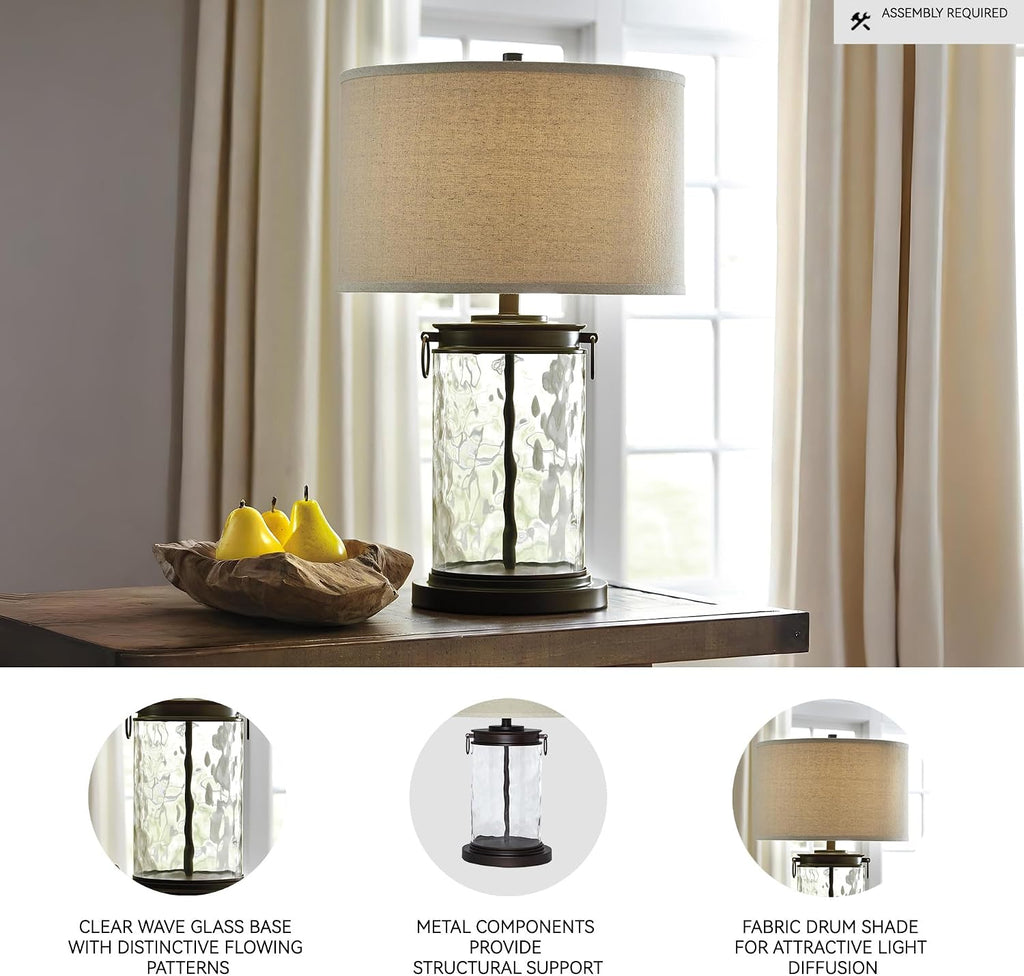 Signature Design by Ashley Tailynn Modern 25.25' Glass Table Lamp with Hardback Shade, Clear