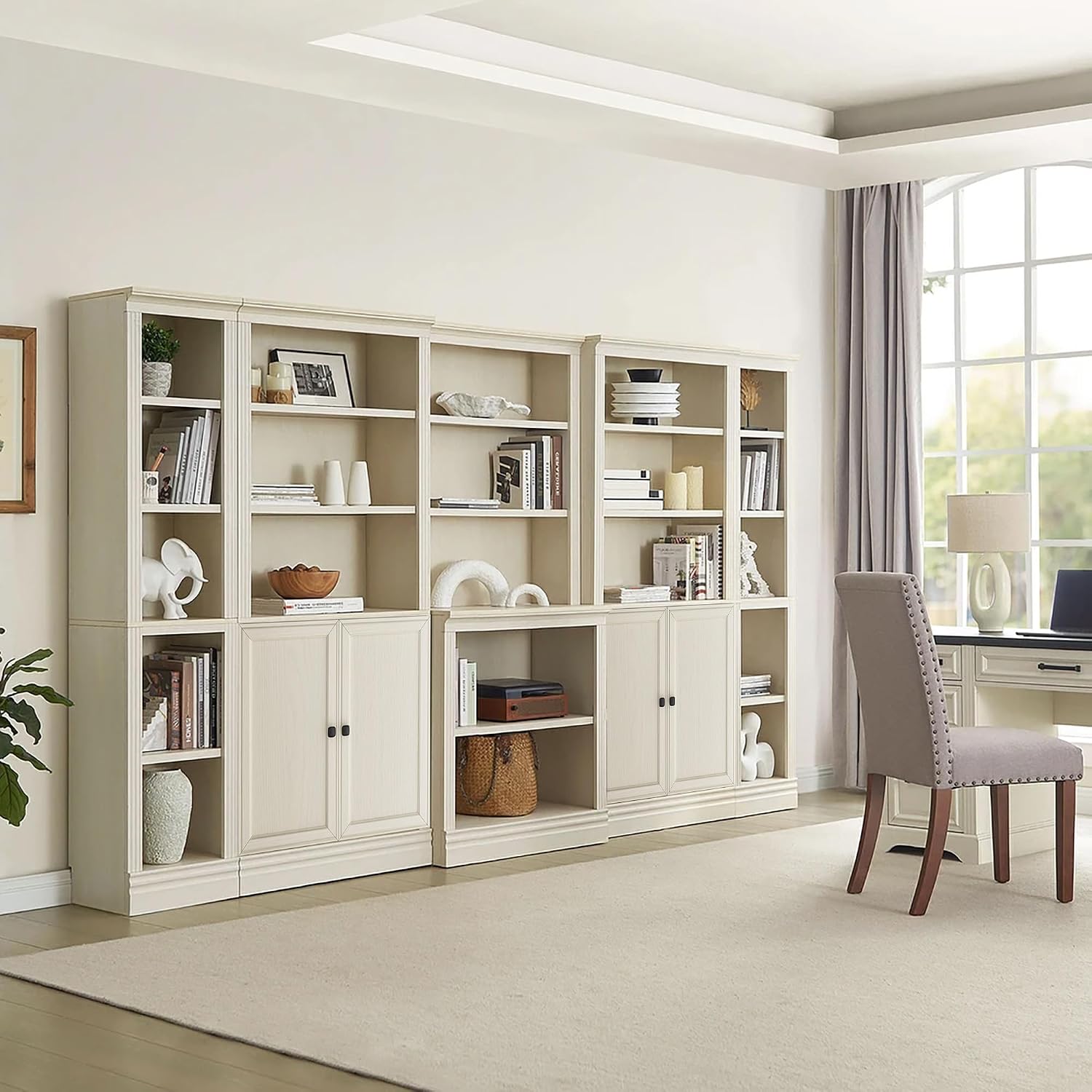 JAHRSTIM Halston Bookcase with Doors, 5-Tier Tall Storage Shelf, Adjustable Shelving Unit Closet Organizer and Storage for Living Room Home Office Bedroom, Modular Bookcase Bookshelf with Doors