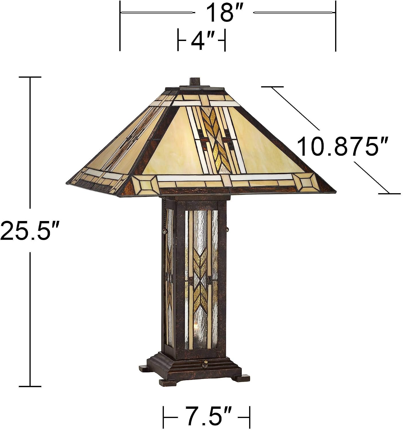 Franklin Iron Works Drake Mission Collection 25 1/2' High Tiffany-Style Farmhouse Rustic Southwestern Table Lamp Night Light Pull Chain Yellow Brown Art Glass Single Living Room Bedroom Bedside