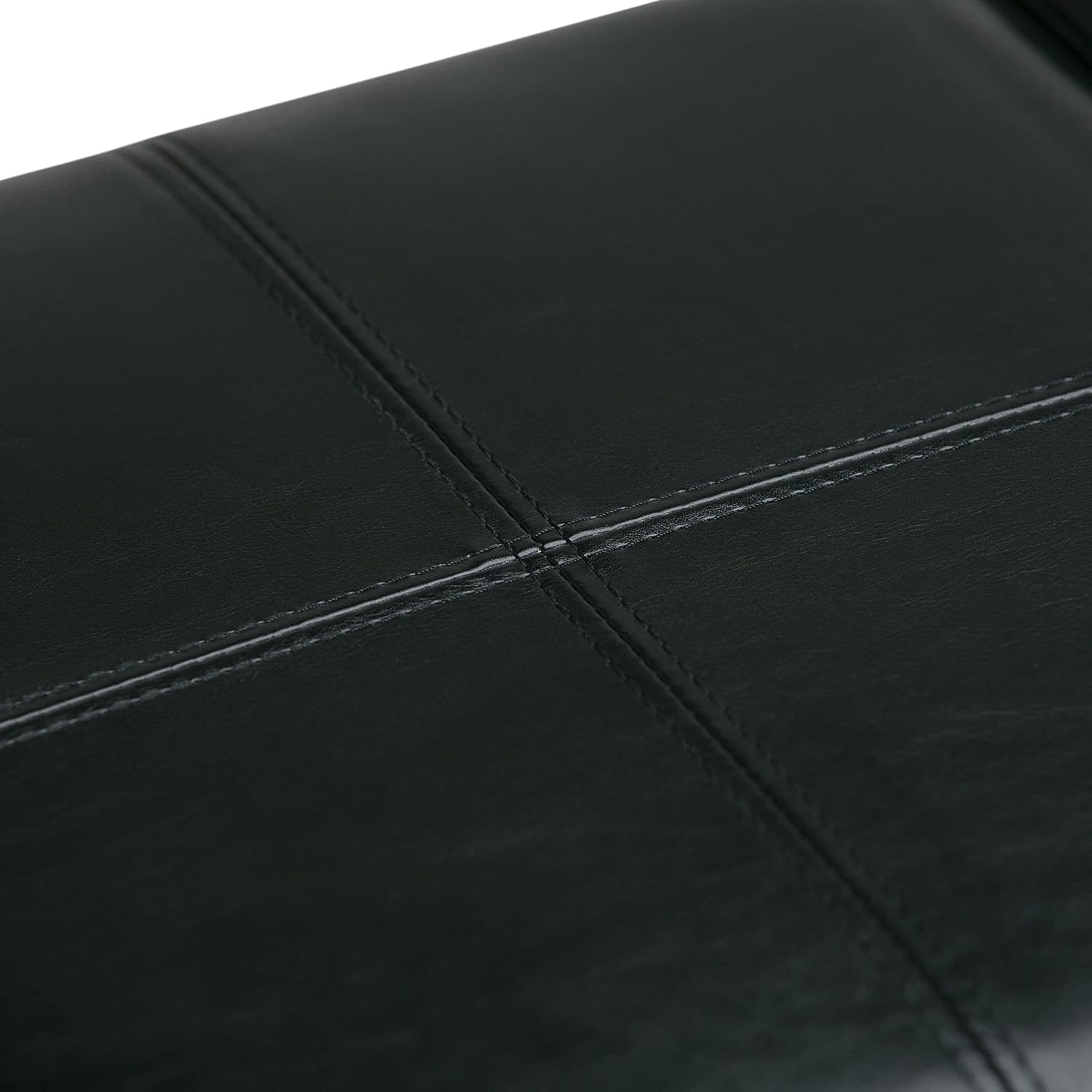 SIMPLIHOME Avalon Storage Ottoman - 42 inch Wide Upholstered Vegan Leather Rectangular Flip-Top Ottoman in Midnight Black, Contemporary Storage Coffee Table Ottoman for Living Room with Hidden Storage