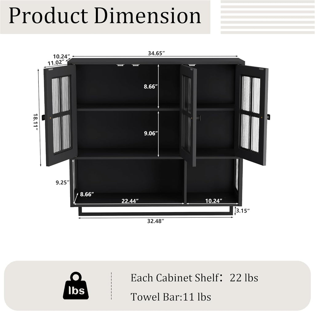 Bathroom Medicine Cabinet Wall Mount with Tempered Glass Doors Open and Hidden Storage Towel Bar for Bathroom Over The Toilet Laundry Room Kitchen