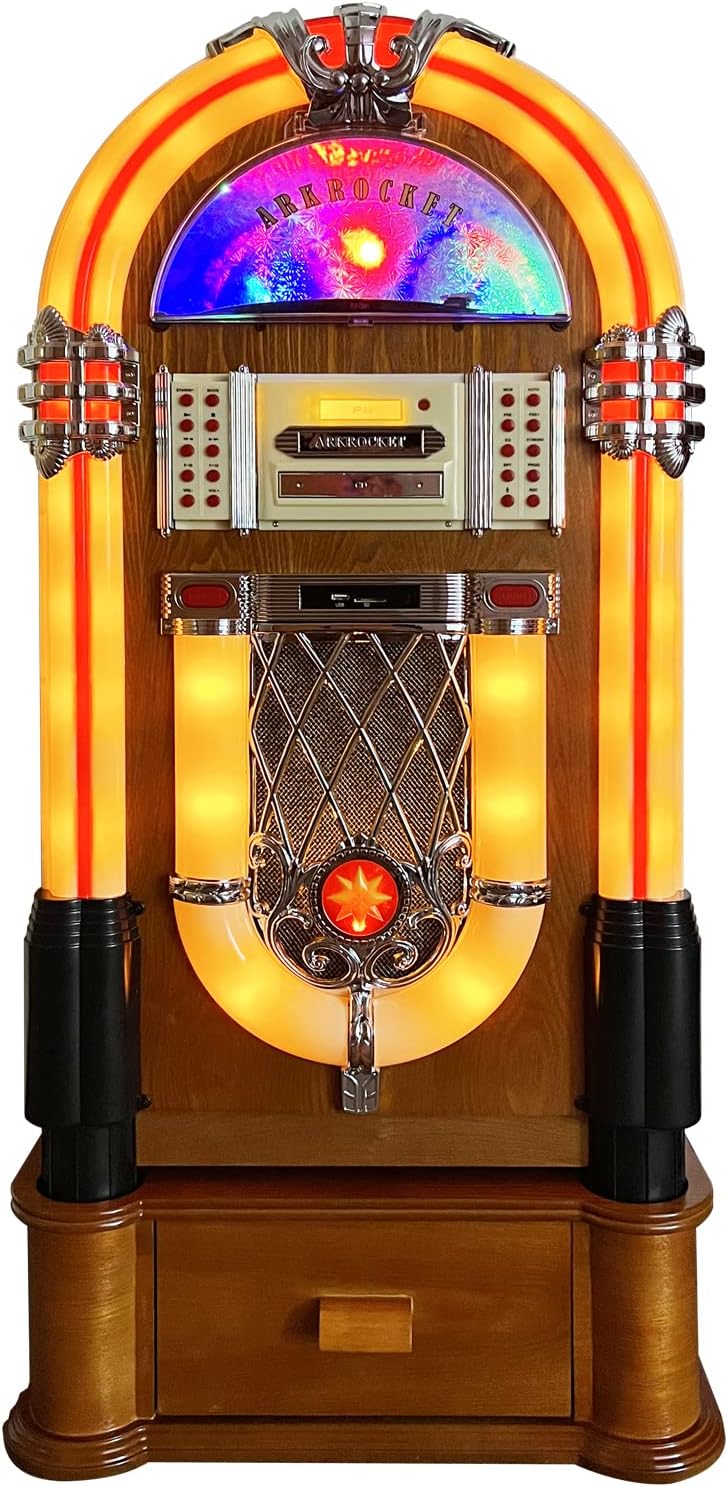 Arkrocket Full Size Jukebox Vinyl Record Player Bluetooth USB SD CD Player Radio Retro Turntable Classic Jukebox (Taurus + Stand - Classic)