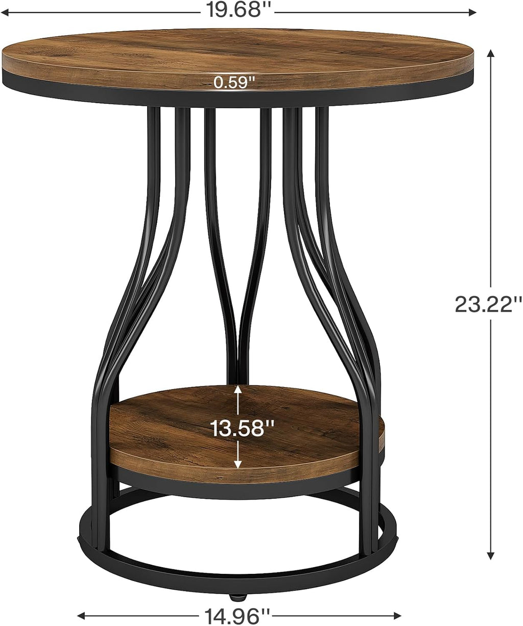 Tribesigns Round Side End Table 2-Tier End Tables Modern Bedside Table Small Chairside Tables with Storage for Couch Side, Nightstand with Metal Frame for Living Room (2 pcs, Brown+Black)