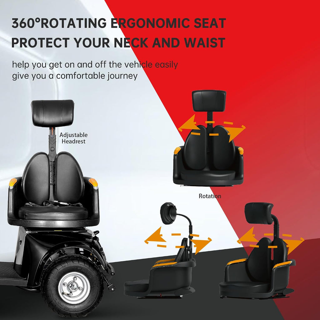Heavy Duty Mobility Scooters for Seniors & Adults 500lbs Capacity - Electric Powered Mobility Cart - 1000W All Terrain Recreational Mobility Scooter for Travel